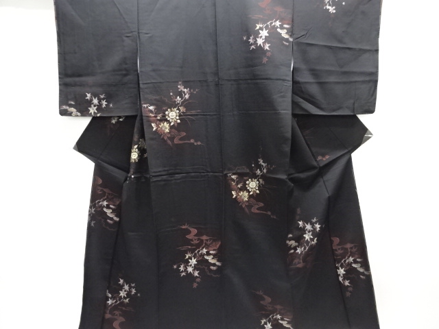 大正ロマン　流水に楓模様織り出し着物